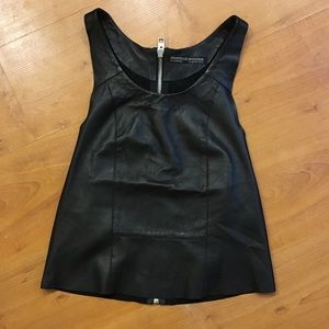 Allsaints Leather Dash Vest Zip Back Tank